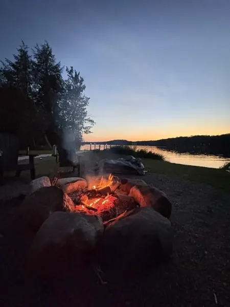 Firelight by the lake